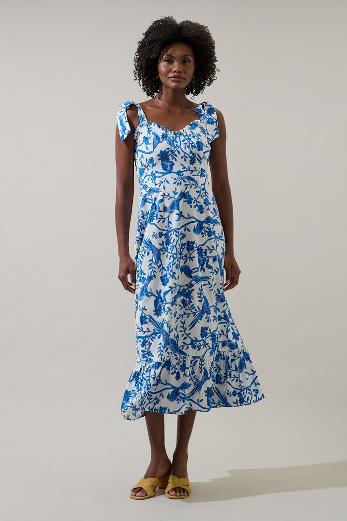 Ciela Floral Baker Tie Strap Midi Dress