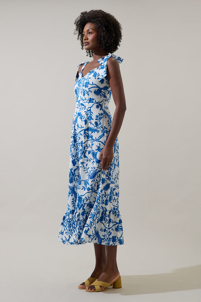 Ciela Floral Baker Tie Strap Midi Dress