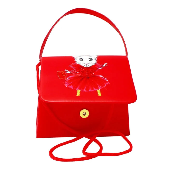 Limited-edition pink Claris fashion mini handbag with signature print, metallic handle, and shoulder strap, inspired by Claris - The Chicest Mouse in Paris.