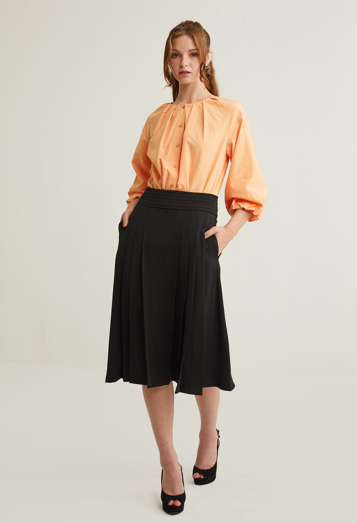 Classic Pleated A-Line Midi Skirt