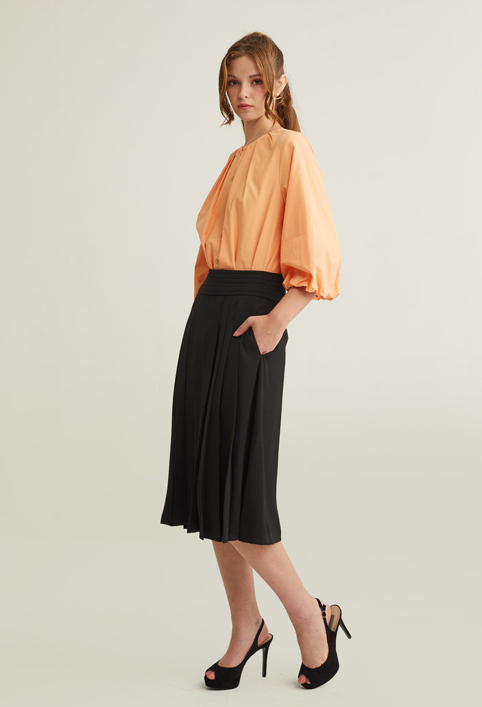 Classic Pleated A-Line Midi Skirt