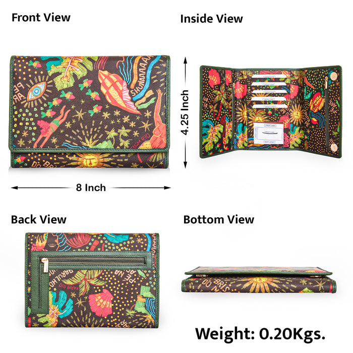 Women's coastal trifold travel wallet for daily use and trips-infographic image