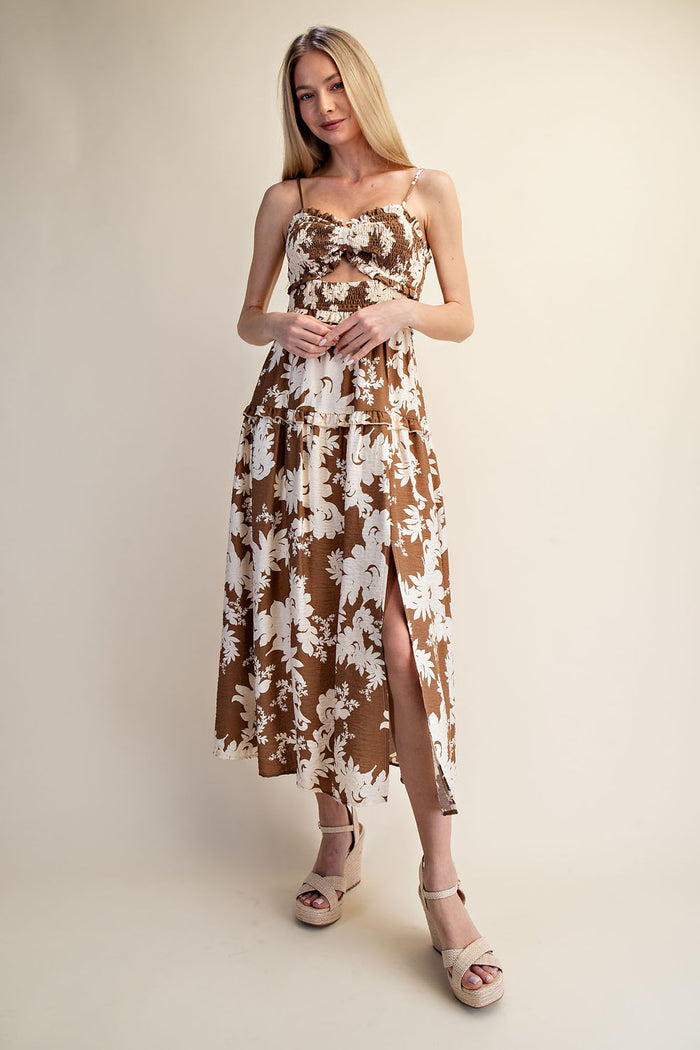 Cocoa Bloom Smocked Maxi Dress - Brown