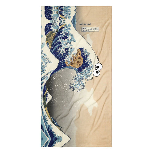 Fusing classical Japanese ukiyo-e aesthetics with pop humor, this design reimagines a famous cresting wave as the shaggy silhouette of a voracious blue puppet. Contact us with accessibility feedback, we'd love to help!