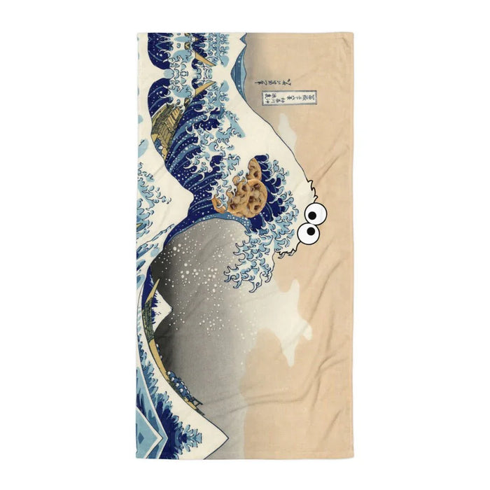 Cookie Wave Beach Towel in Vintage Parchment & Indigo. REACH Compliant, Zero-Wastewater Printing, Made-to-Order (Zero Overproduction).