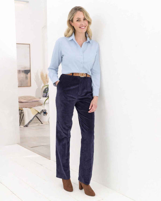 Corduroy Trousers  Ladies - Navy - The Classic Boutique
