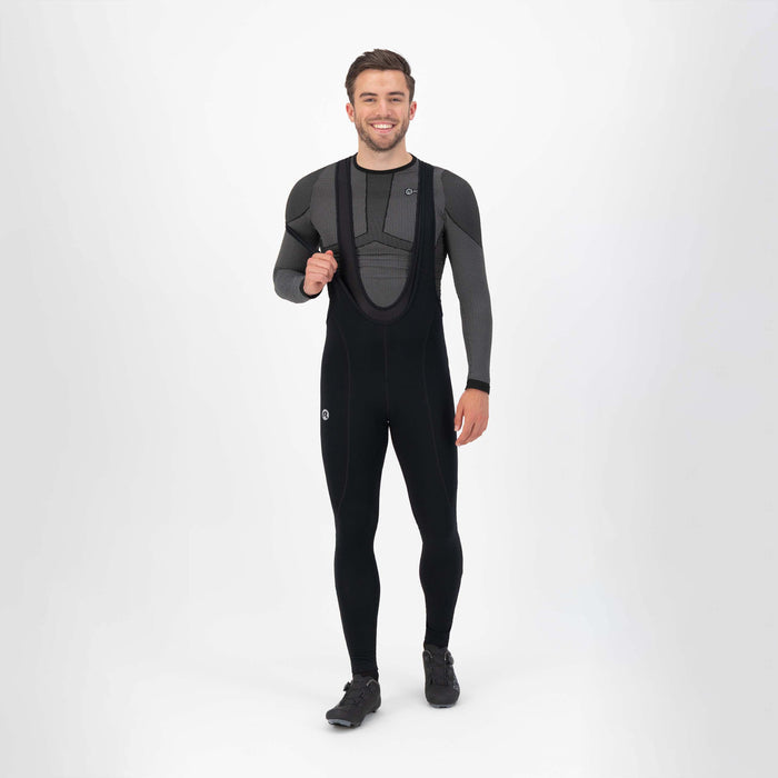 Rogelli Core lange fietsbroek zonder zeem heren zwart gedragen voorkant.