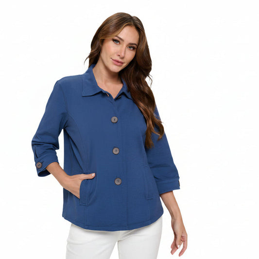 Cotton Terry Jacquard Jacket in Slate Blue - JT105-SLT
