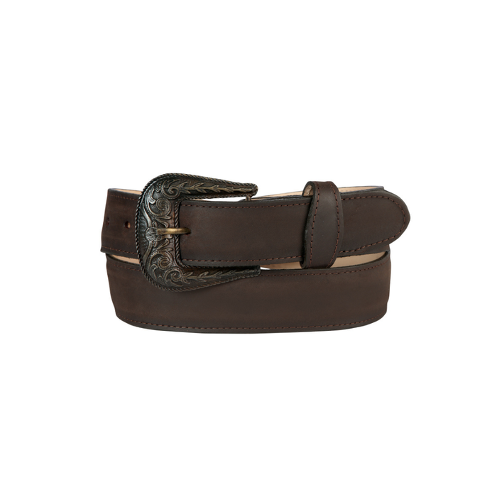 Brown leather belt with a decorative buckle