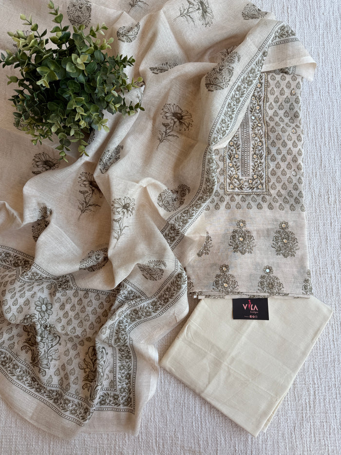 cream olive chanderi salwar suit material