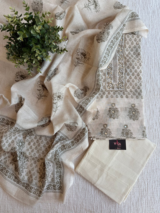 cream olive chanderi salwar suit material