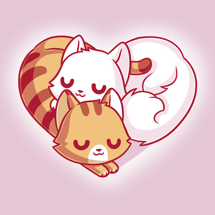 Classic Cotton T-shirt_TeeTurtle light pink Cuddling Kitties apparel featuring two cats snuggling together, forming a heart shape with their bodies and tails.