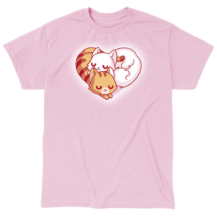 Classic Cotton T-shirt_TeeTurtle light pink Cuddling Kitties apparel featuring two cats snuggling together, forming a heart shape with their bodies and tails.
