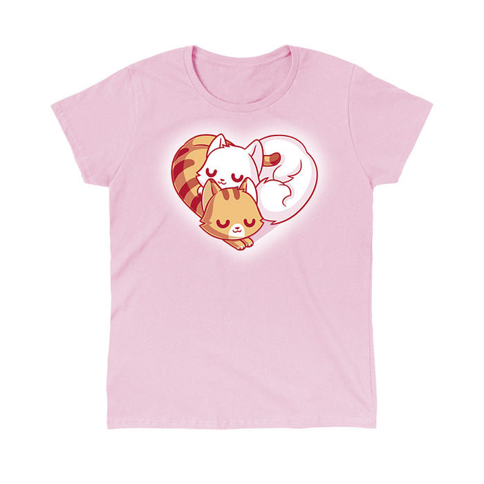 Classic Cotton T-shirt_TeeTurtle light pink Cuddling Kitties apparel featuring two cats snuggling together, forming a heart shape with their bodies and tails.