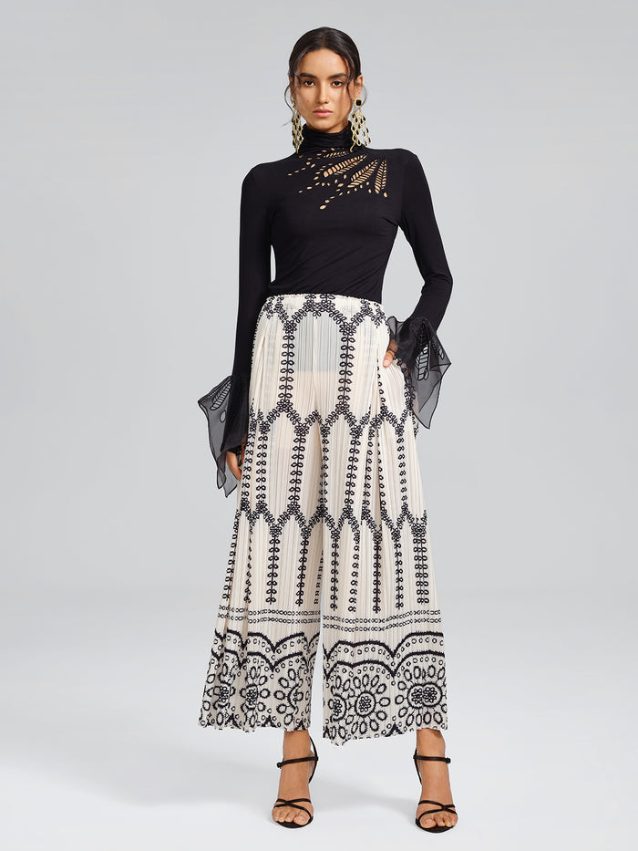 Cutout Stretch Mesh-Dotted Top