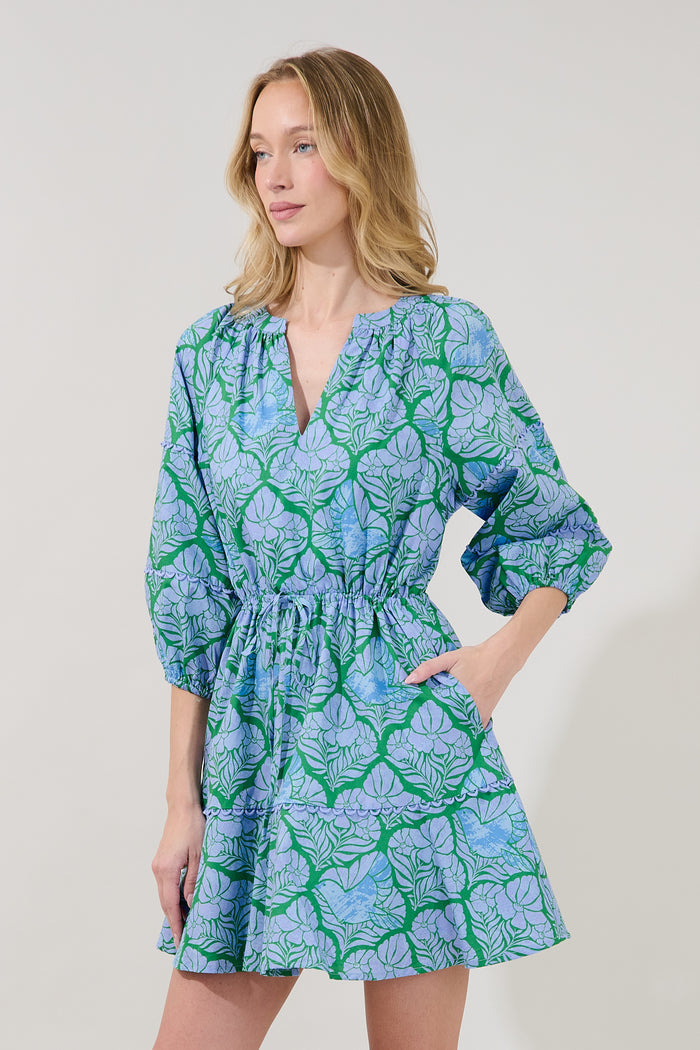 Dabria Split Neck Mini Dress Floral