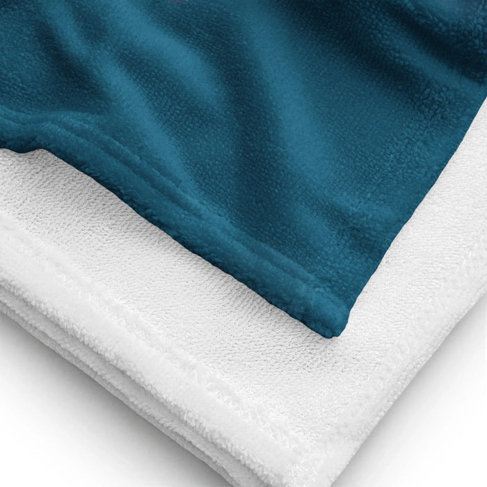 Day Break Beach Towel - The rigid transition from electric azure (#2DB3E8) to sunset coral (#FF6B6B) and golden amber (#FFCC5C) through a mathematical honeycomb grid, reminiscent of high-resolution stock wallpapers