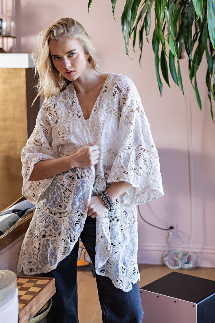 Dew Drop Duster - Embroidered Lace Sheer Chiffon - SALE
