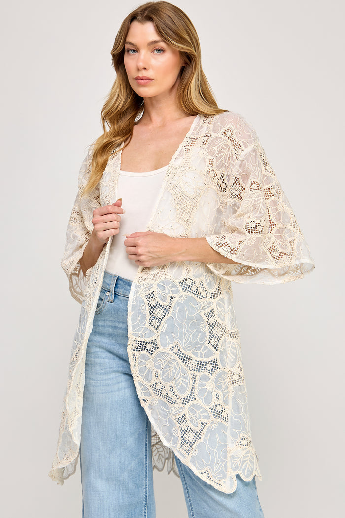 Dew Drop Duster - Embroidered Lace Sheer Chiffon - SALE