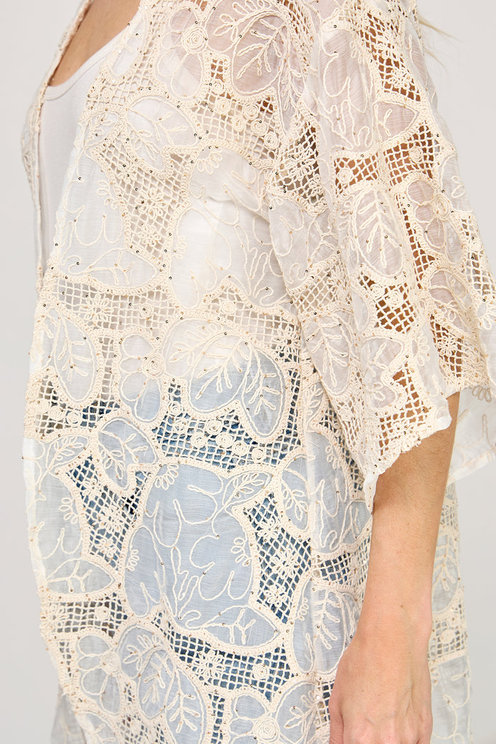 Dew Drop Duster - Embroidered Lace Sheer Chiffon - SALE