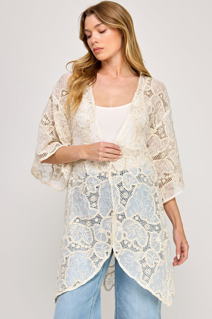 Dew Drop Duster - Embroidered Lace Sheer Chiffon - SALE