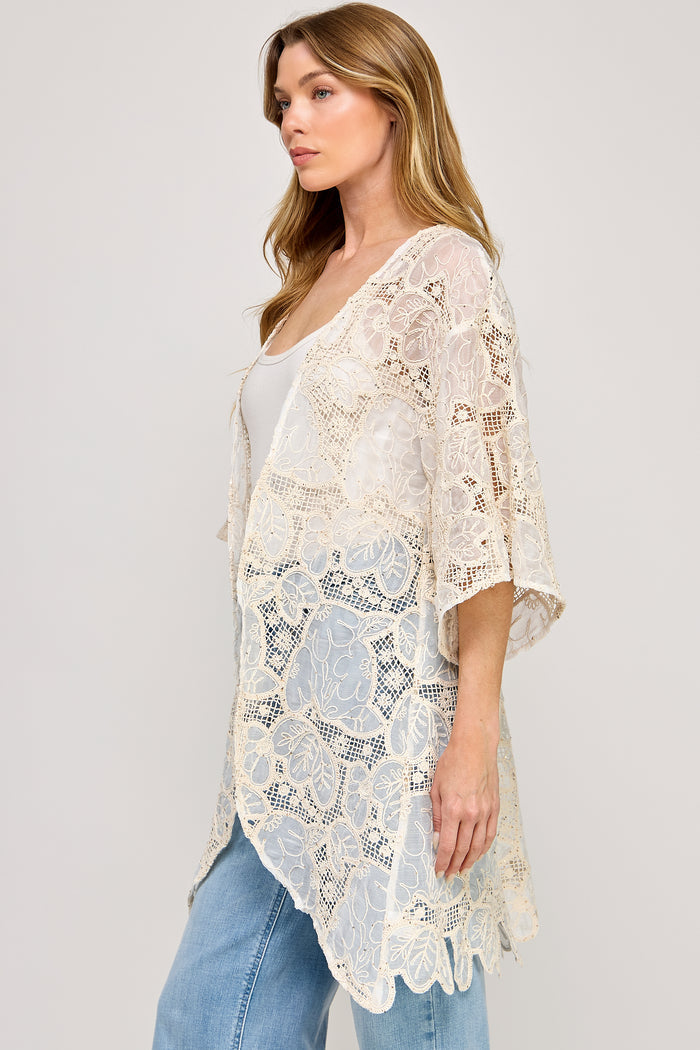 Dew Drop Duster - Embroidered Lace Sheer Chiffon - SALE