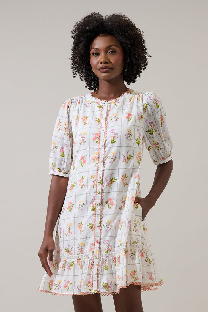 Diane Floral Redna Button Down Mini Dress