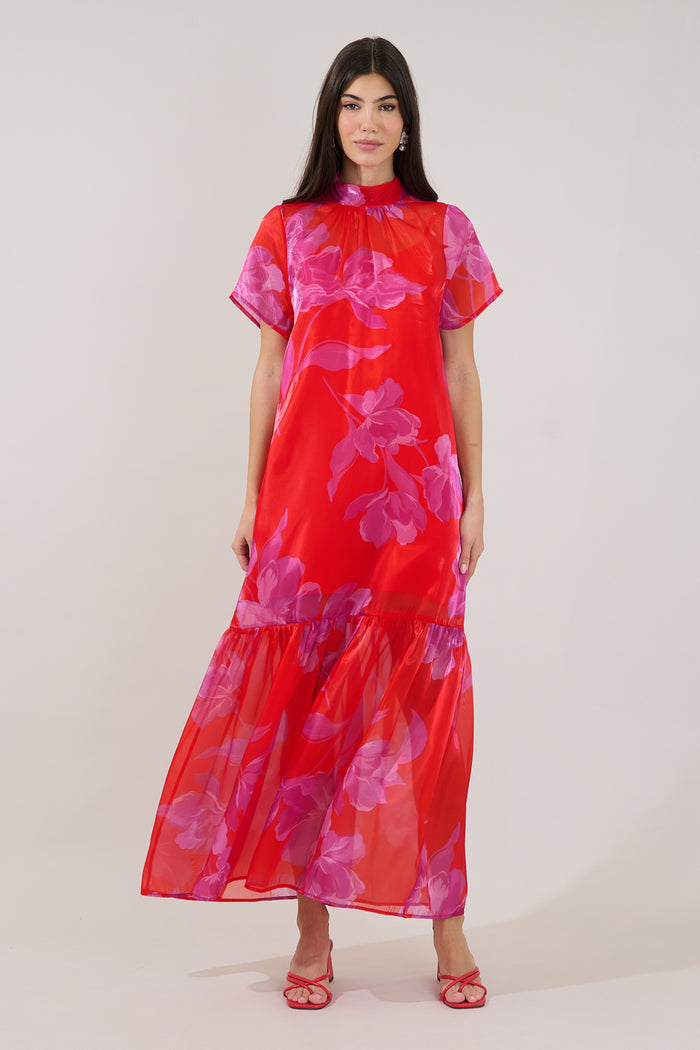 Dime Organza Mockneck Maxi Dress Floral