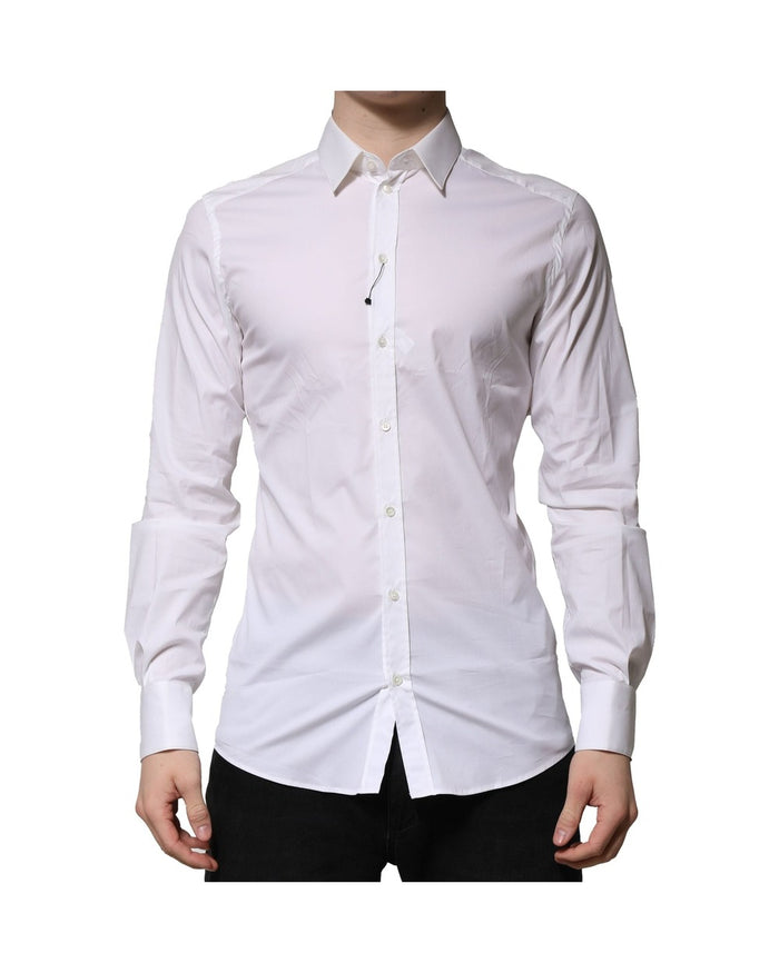 Dolce & Gabbana White Cotton GOLD Long Sleeves Formal Shirt