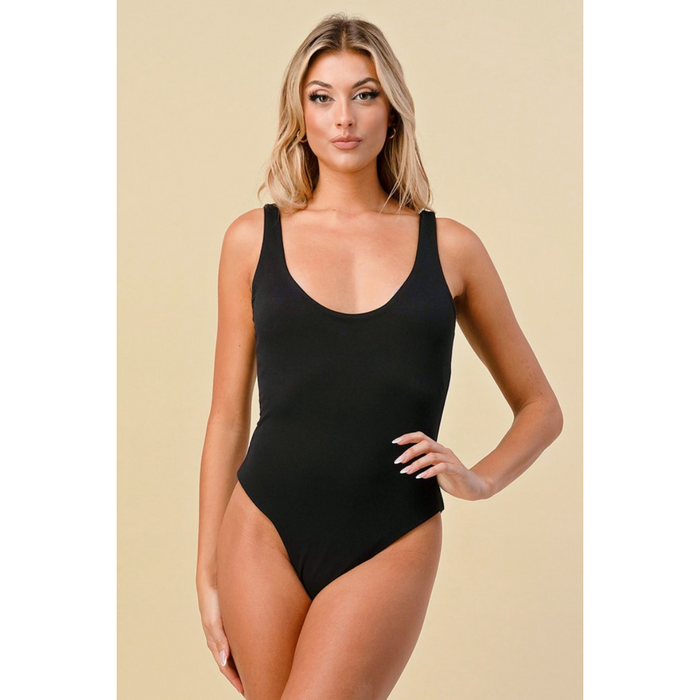 Double Scoop Tank Bodysuit - Black