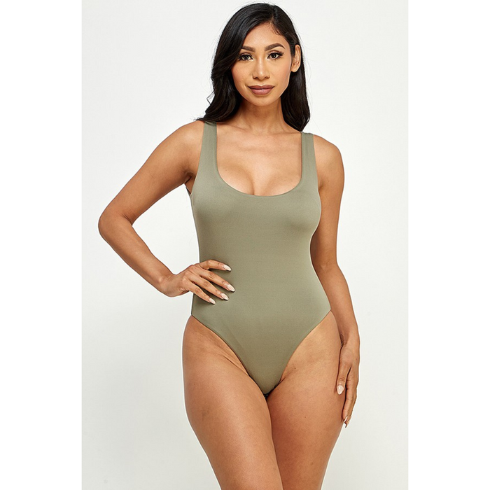 Double Scoop Tank Bodysuit - Faded Olive