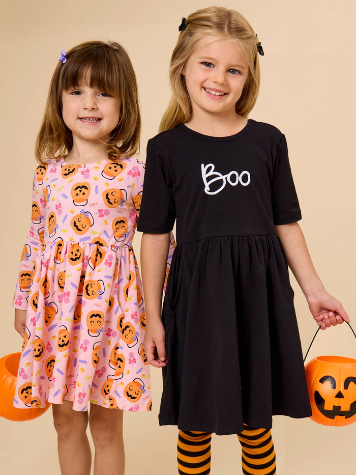 Dress Pumpkin Boo Crew Knit Long Sleeve Twirl Girls