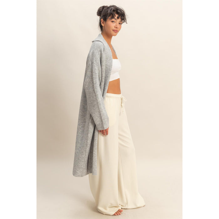 DZ - Longline Open Front Duster Sweater, Cardigan 435 - Heather Gray - SALE