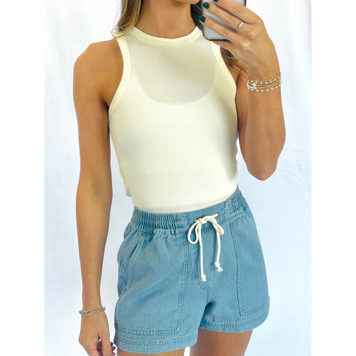 DZ - Washed Ribbed Round Neck Sleeveless Tank 894 - Cream