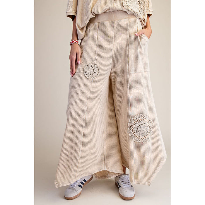 Easel - Crochet Patch, Detail Thermal Top & Pants Set 7947 / 7003 - Khaki
