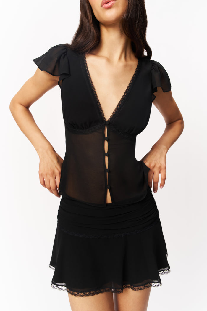Eda Lace Trim Mini Skirt in Black