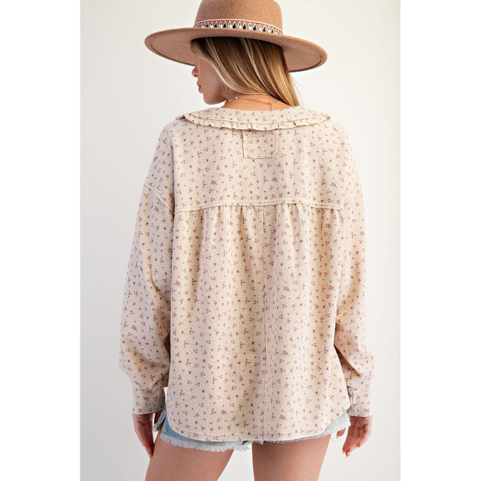 EL - Floral Print, Thermal Washed Top 7243 - Ecru
