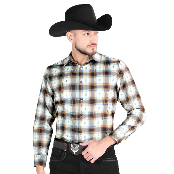 El General men’s brown and Sand plaid Western button-down shirt, part of family matching set