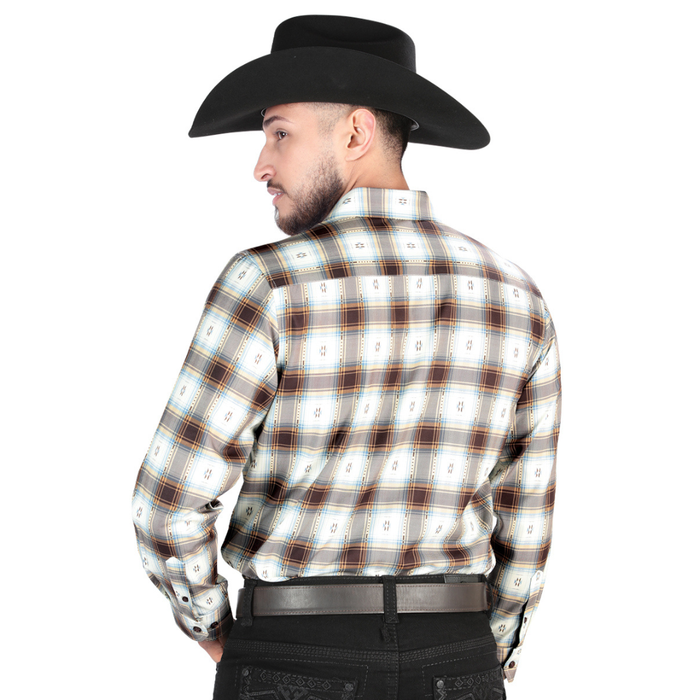El General men’s brown and Sand plaid Western button-down shirt, part of family matching set