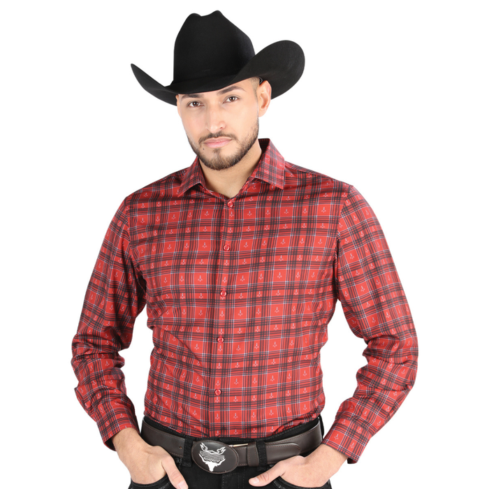 El General Men’s Red plaid long-sleeve Western button-down shirt