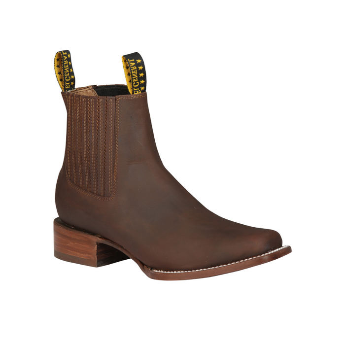 Brown leather boot with wooden heel