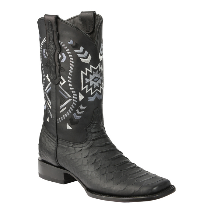 Black cowboy boot with tribal pattern