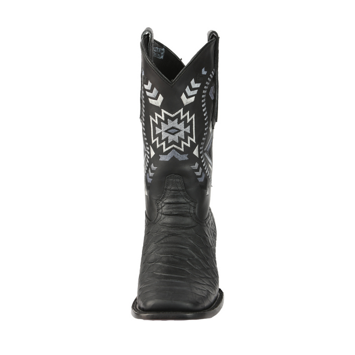 Black cowboy boot with tribal pattern