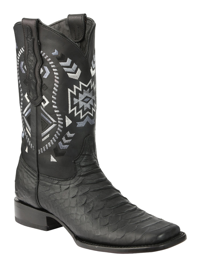 El General Men’s Black Imitation Python Print Rodeo Leather Boots