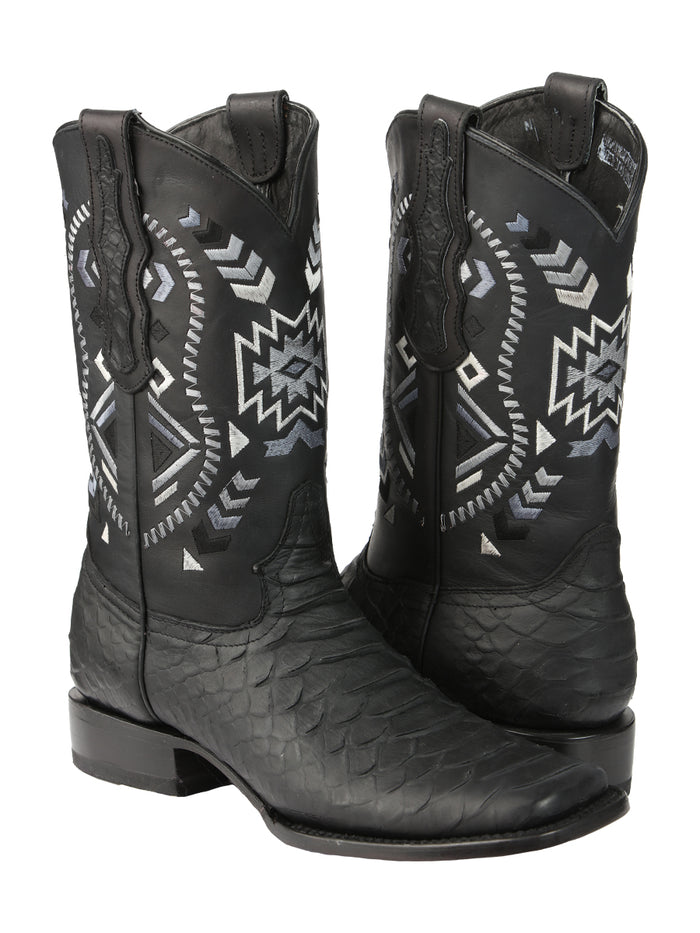 El General Men’s Black Imitation Python Print Rodeo Leather Boots