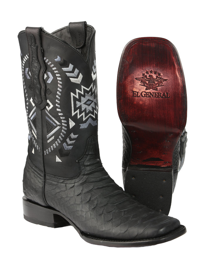 El General Men’s Black Imitation Python Print Rodeo Leather Boots