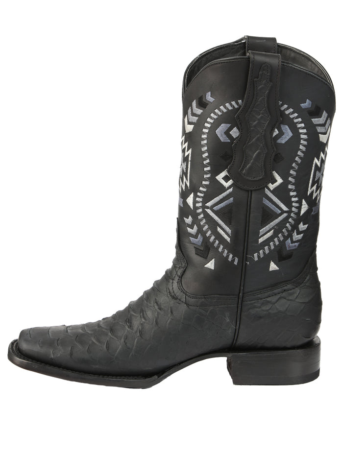 El General Men’s Black Imitation Python Print Rodeo Leather Boots