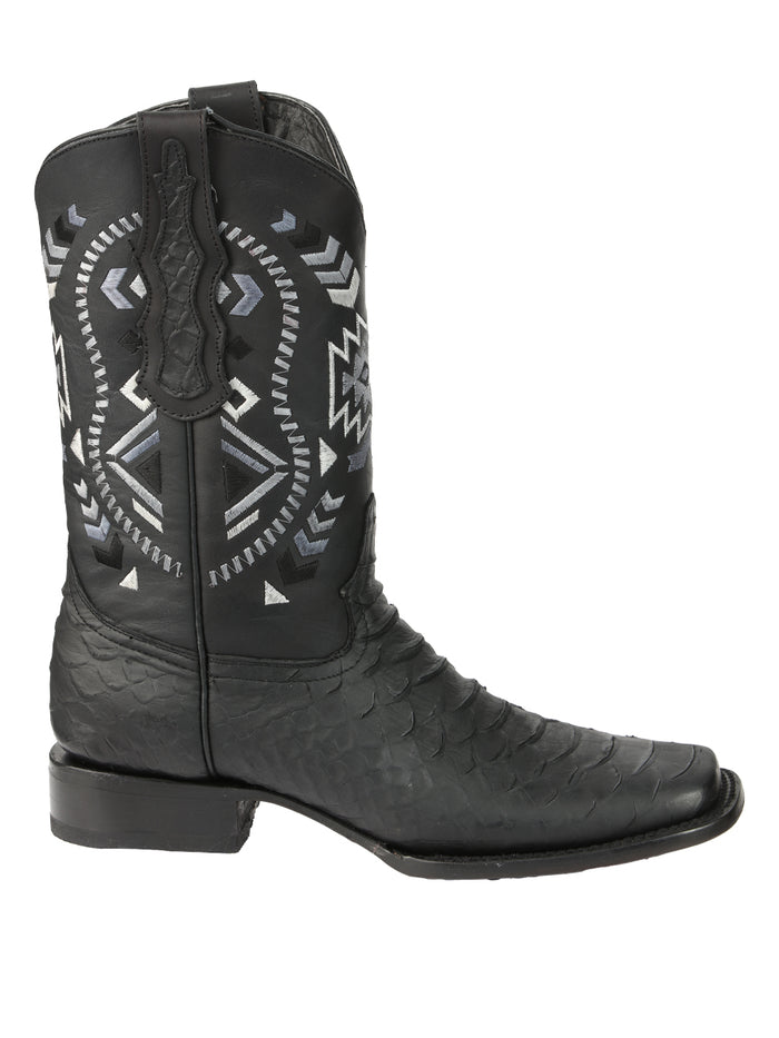 El General Men’s Black Imitation Python Print Rodeo Leather Boots
