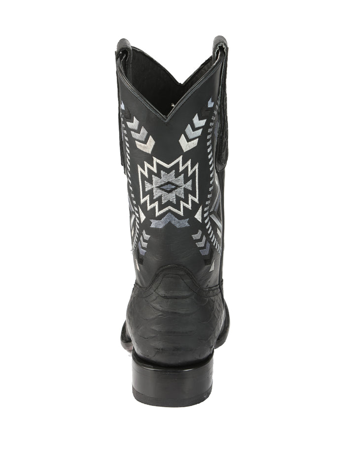 El General Men’s Black Imitation Python Print Rodeo Leather Boots