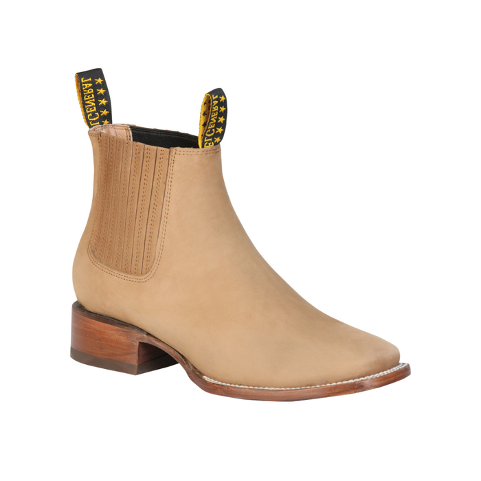 Tan Chelsea boot with brown heel